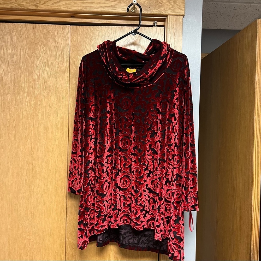 # Ruby Rd. 2X flocked cowl neck Top
